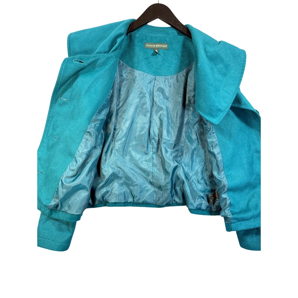 Harve Benard Portrait Collar Jacket M Teal Shawl Button Front Retro Green Fall - Picture 12 of 17